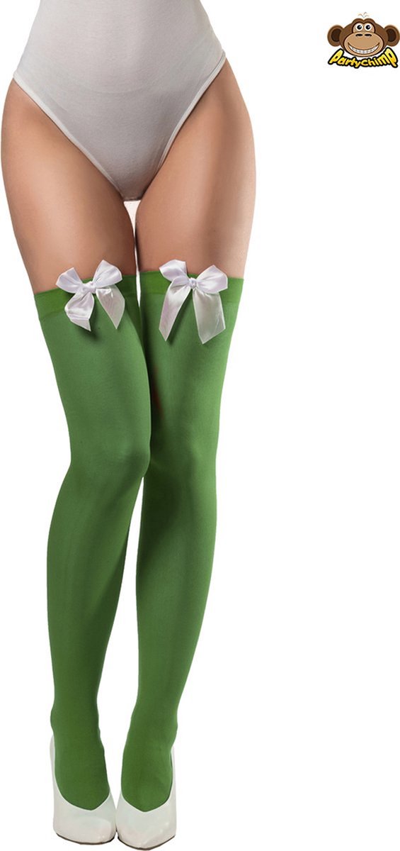 Partychimp Voordeelverpakking 6 pack Kousen Met Strik Dames Carnavalskleding Dames Carnaval Accessoires Oktoberfest Dames - Polyester - Groen/Wit - One-size - 6 pack