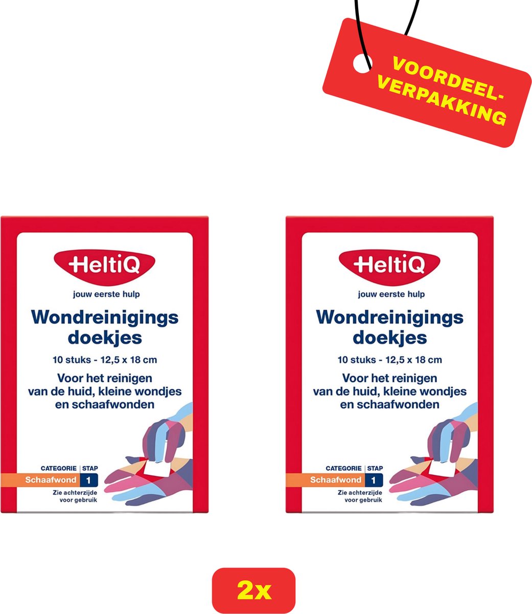 Goedkoopste 2X HeltiQ Wondreiniging Doekjes - 2x 10 stuks - Voordeelverpakking!