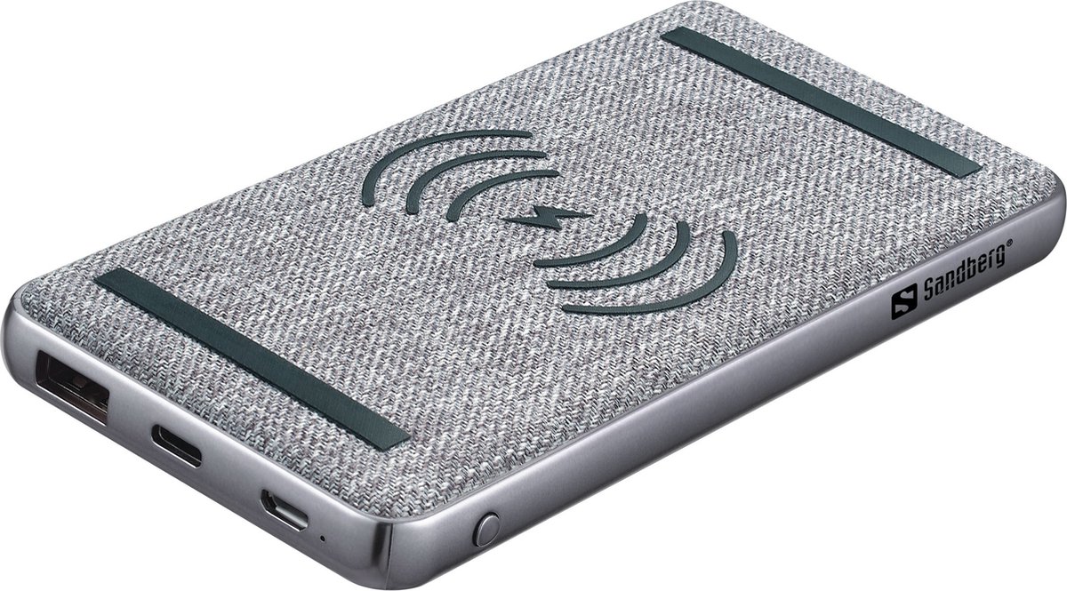 Sandberg 420-61 powerbank Lithium-Polymeer (LiPo) 10000 mAh Draadloos opladen Zwart, Grijs