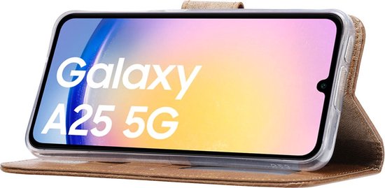 Étui avec 2 Protecteurs d'écran pour Samsung Galaxy A25 - Bibliothèque Arara avec porte-cartes - Marron