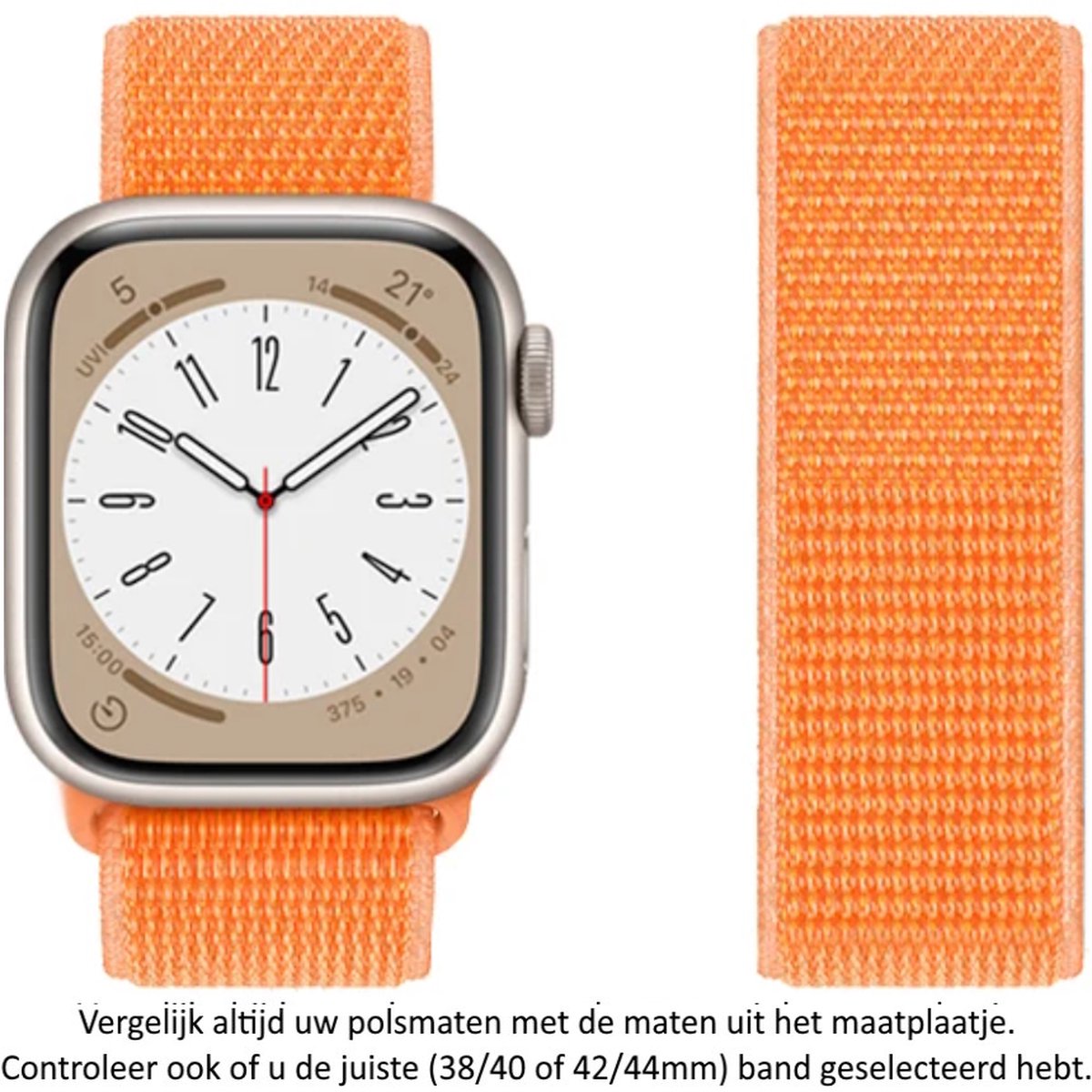 Oranje Nylon Horlogebandje geschikt voor Apple Watch 1, 2, 3, 4, 5, 6, 7, 8, SE, 42mm, 44mm 45mm "Mannenbreedte" Series - Zacht Geweven Nylon - 42 mm, 44 mm en 45 mm - Maat: zie maatfoto - watch band