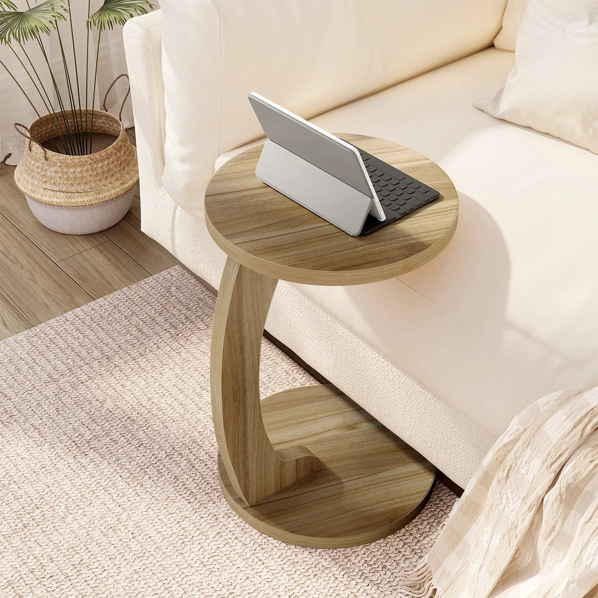 ZOYIZEN Bijzettafel Hout - Ronde Salontafel C-Vorm 40cm Diameter - Voor Bank & Woonkamer