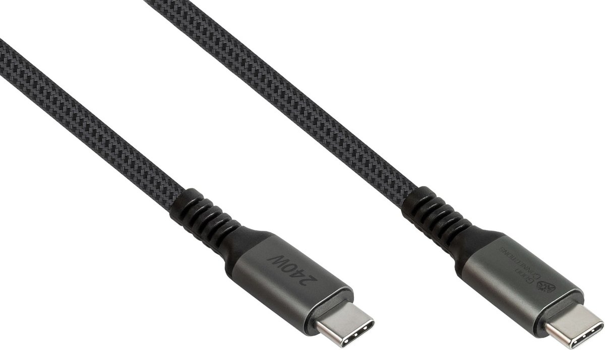 GoodConnections USB-C 2.0 (ST-ST) 1m Anschlusskabel Textilmantel 240W Anthrazit