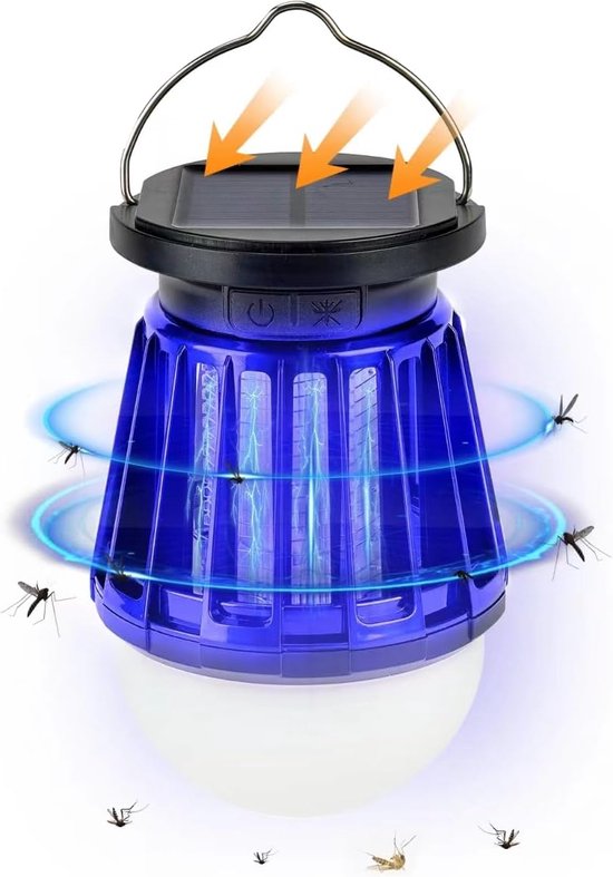 TEPENAR Elektrische insectenverdelger, muggenlamp met accu – UV-muggenbeschermingslamp IP65 waterdicht, USB-opladen, 3 lichtmodi, kampeerlamp met ophanghaak voor buiten, tuin, balkon en slaapkamer
