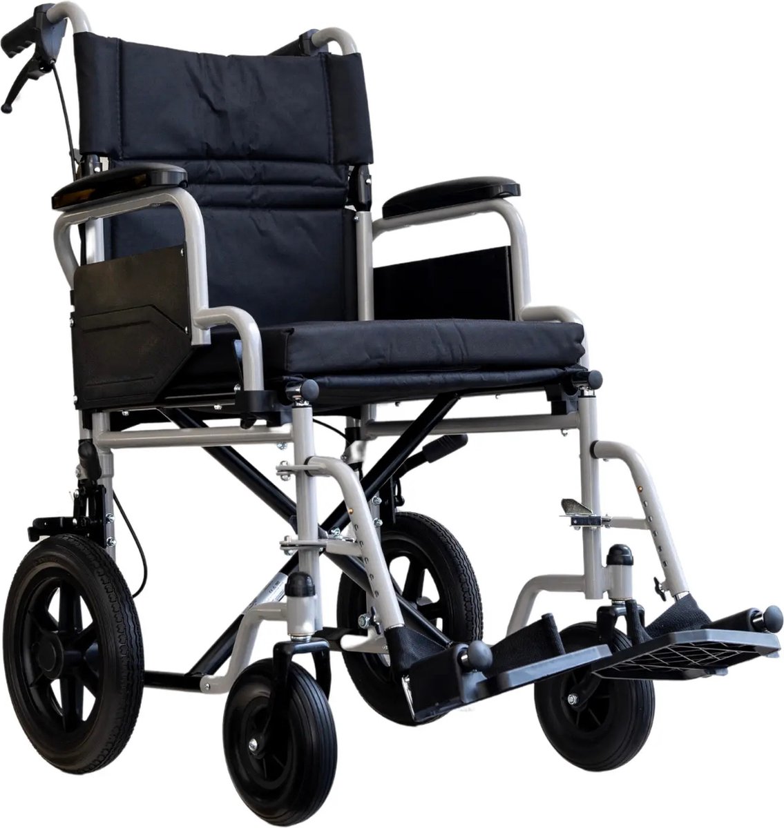Goedkoopste Transport rolstoel Plaza PL2 - Opvouwbaar - Zitbreedte 45 cm - Anti-lek banden - Inclusief gratis rolstoelkussen - Zilver