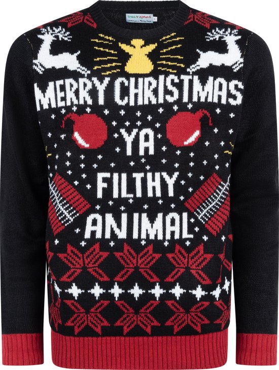 Foute Kersttrui Dames & Heren - Christmas Sweater "Merry Christmas, Ya Filthy Animal" - Mannen Maat XXXL