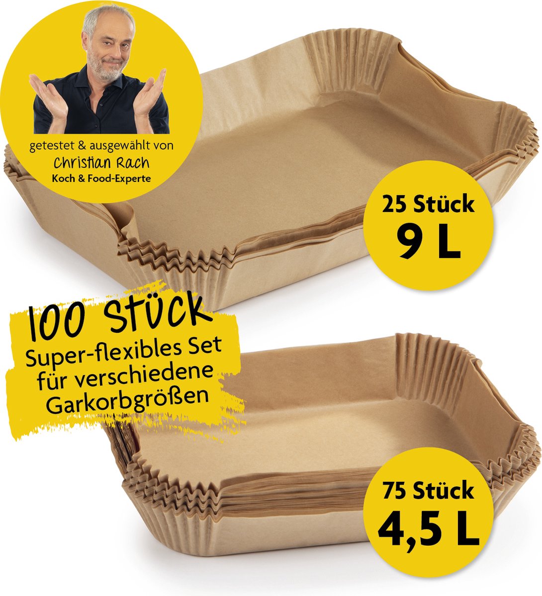 RACHS KOCHWERK bakpapier voor heteluchtfriteuses set van 2 (4,5 & 9 liter) - 100 stuks