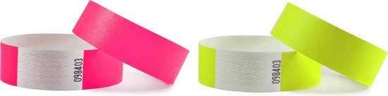 Foto: 100 polsbandjes 2 kleurenmix neon roze en neon geel combicraft festival hoge kwaliteit