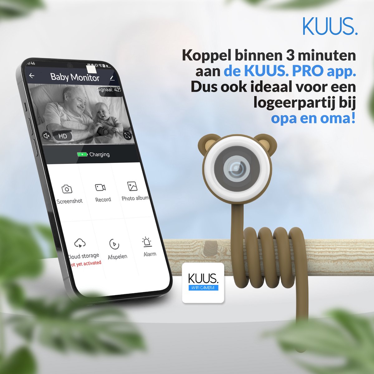 Afbeelding 3 van Babyfoon met Camera en App - Baby Monitor Met 2K Camera beelden - Scherpe nachtvisie - Bewegingsdetectie - Huildetectie - White Noise - Incl. 32GB SD | KUUS. Beertje BM1
