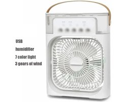 Ventilator - Led Verlichting - Draagbare Ventilator - Luchtkoeler - Bevochtiger - Tafelmodel - Waterverneveling - 20,3 x 7,6 x 25,4 cm - Wit