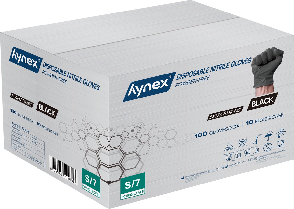 Goedkoopste Hynex nitril wegwerphandschoenen 5g maat S - 1000 stuks - Extra Sterk - Zwart - Poedervrij - Latex vrij - Niet Steriel