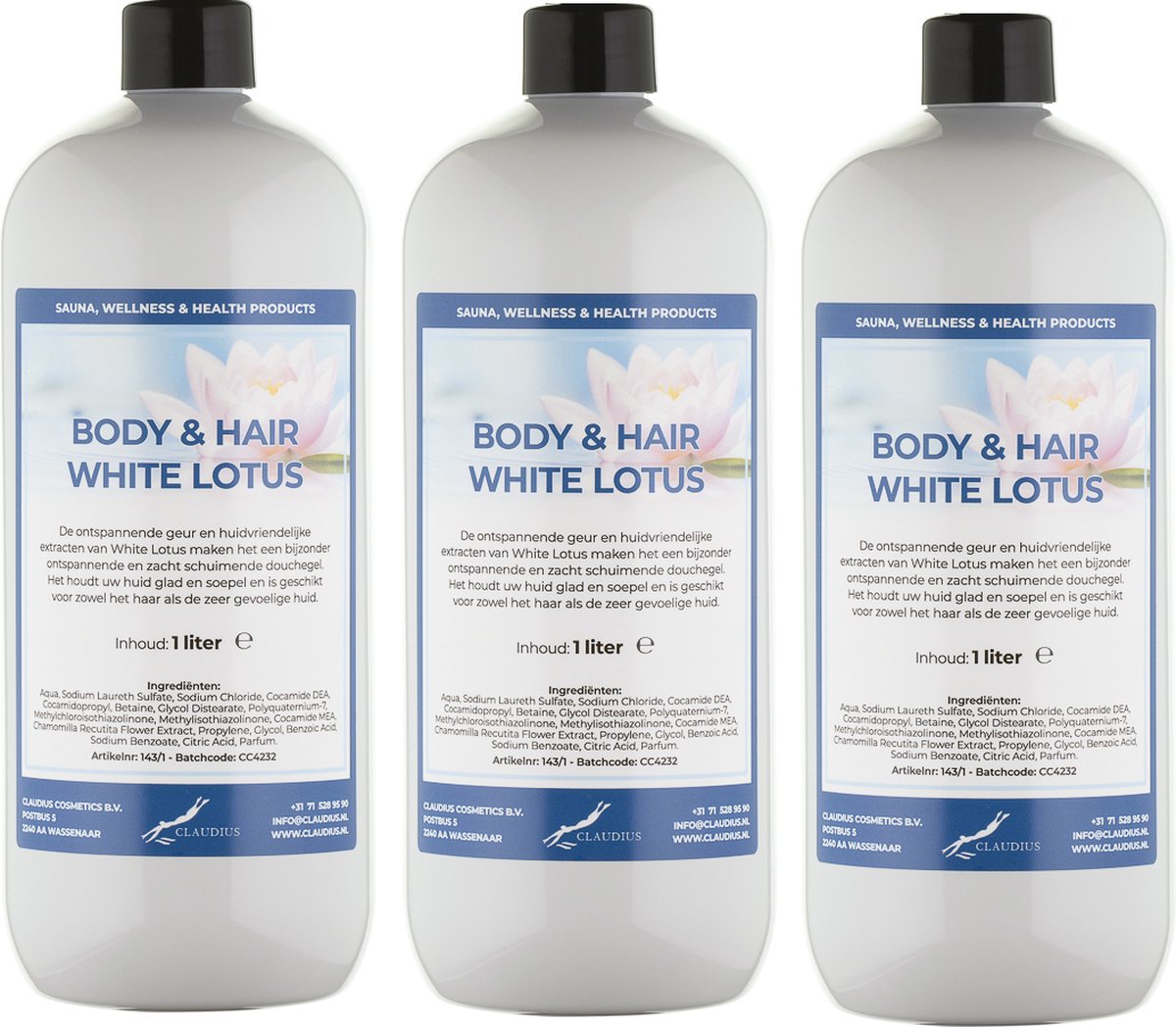 Goedkoopste Body & Hair White Lotus 1 liter - set van 3 stuks - 2 in 1 voor lichaam en haar.