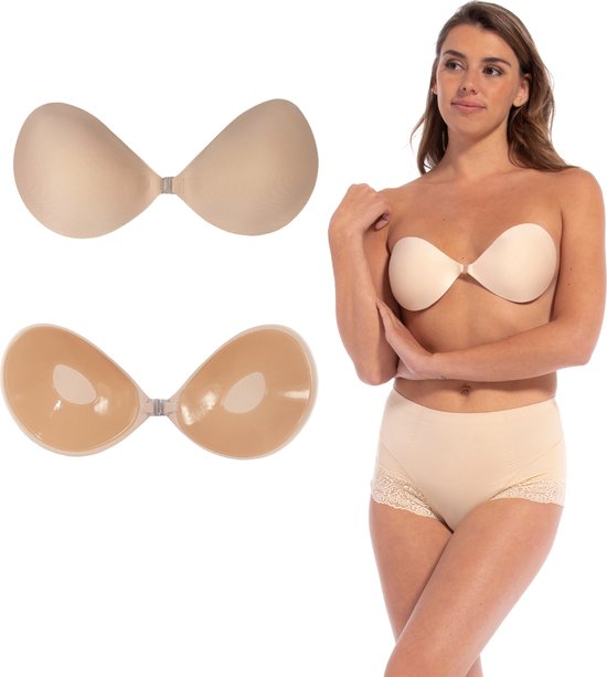 Plak bh - Plack bh push up - Zelfklevende bh - Plak beha- Beige - Maat B - MAGIC Bodyfashion Backless Beauty Beha - Strapless bh - Bh accessoires - Bh zonder bandjes - Bh voor open rug