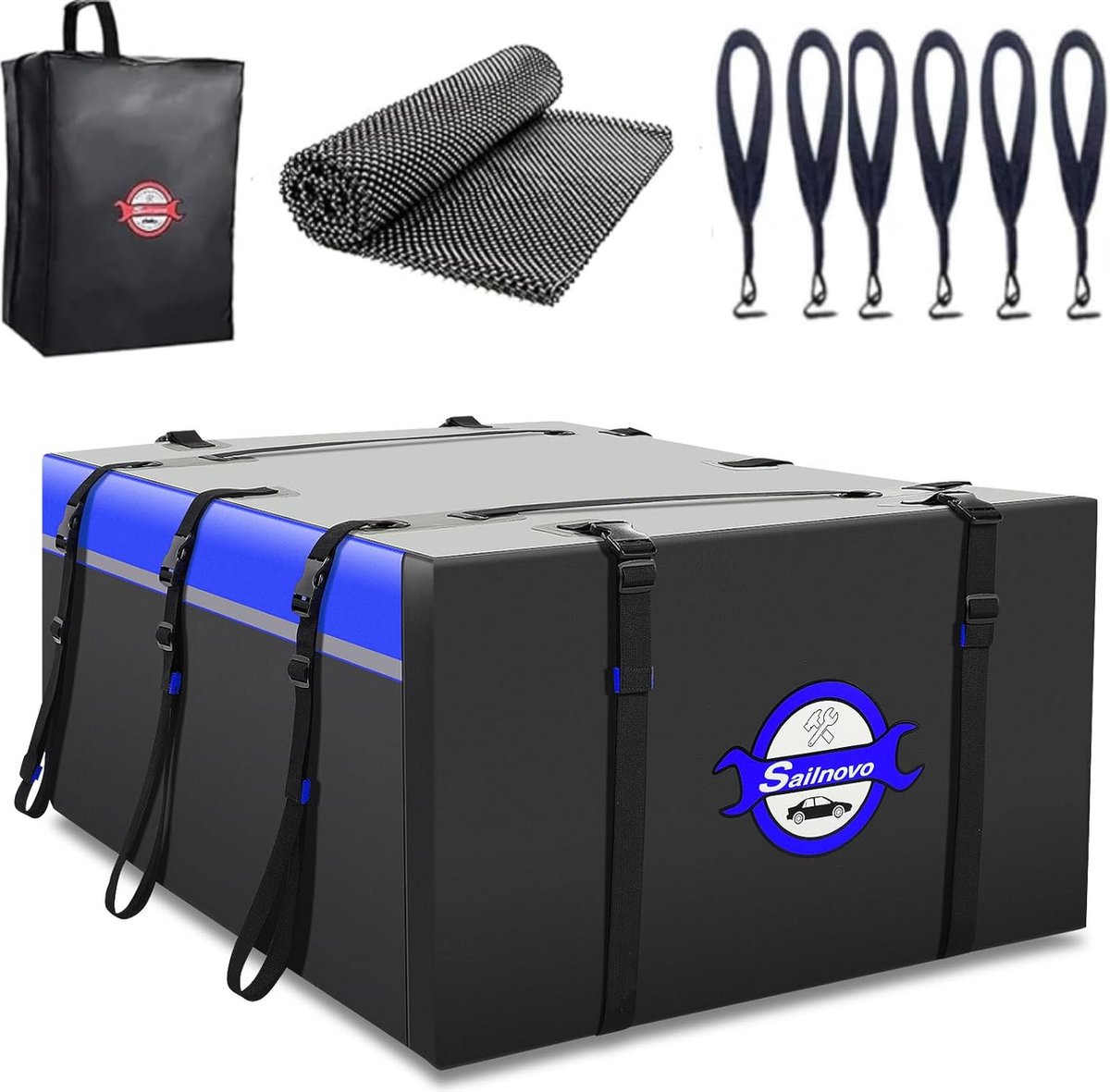 Bol.com Dakkoffer met Dakdragers - 470L - 20 Kubieke Meter - Universeel - Inclusief Antislipmatten - 6 Deurhaken en Opbergtas - ... aanbieding