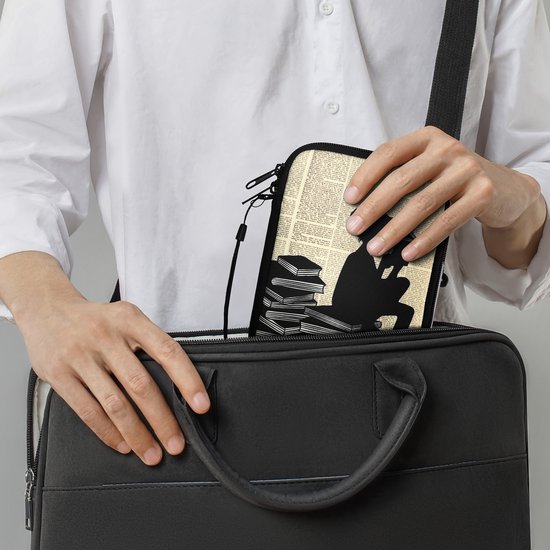 kwmobile Universele Cover voor eReader - Neopreen hoesje Meisje met boeken design zwart / beige - 17 x 12 x 2 cm van kwmobile — afbeelding 3