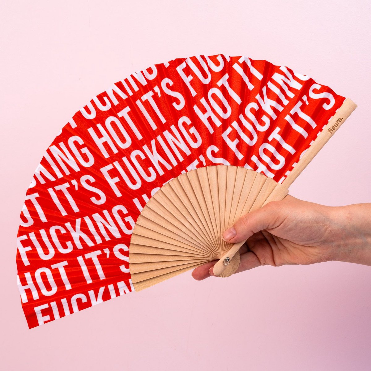 Fisura Houten waaier It's Fucking Hot - Rood patroon
