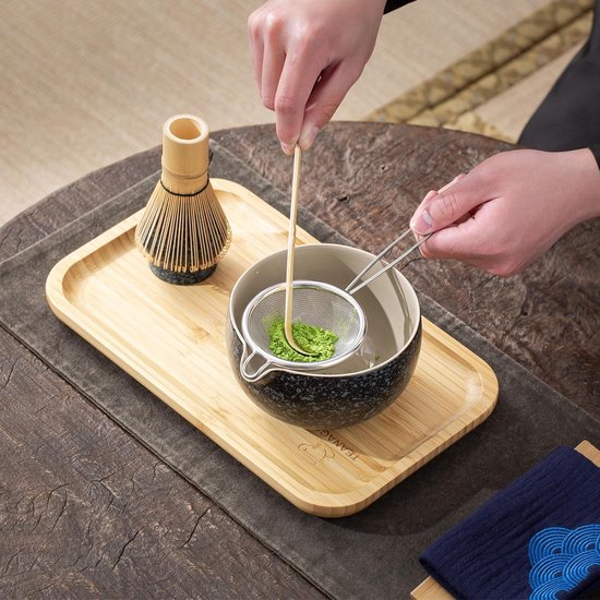 Kit Matcha Traditionnel 7 Pièces - Bol Céramique, Fouet Bambou, Tamis, Support - Cadeau Pour Amateurs De Thé - Qualité Alimentaire