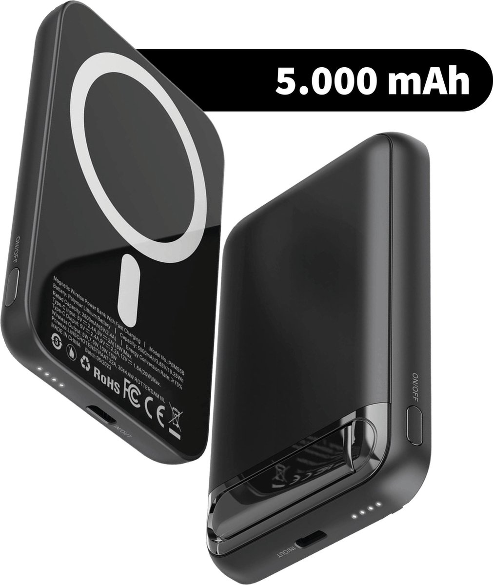 Powerbank geschikt voor iPhone en MagSafe - Powerbanks 5000 mAh - Draadloos - Snellader - Quick Charge - USB-C + USB-A Poorten