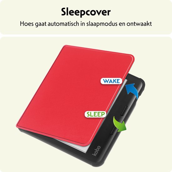 Hoesje Geschikt voor Kobo Libra Colour Hoes Bescherm Hoesje Case Sleep Cover Met Screenprotector - Hoes Geschikt voor Kobo Libra Colour Hoesje - Rood van Hoesje  — afbeelding 3
