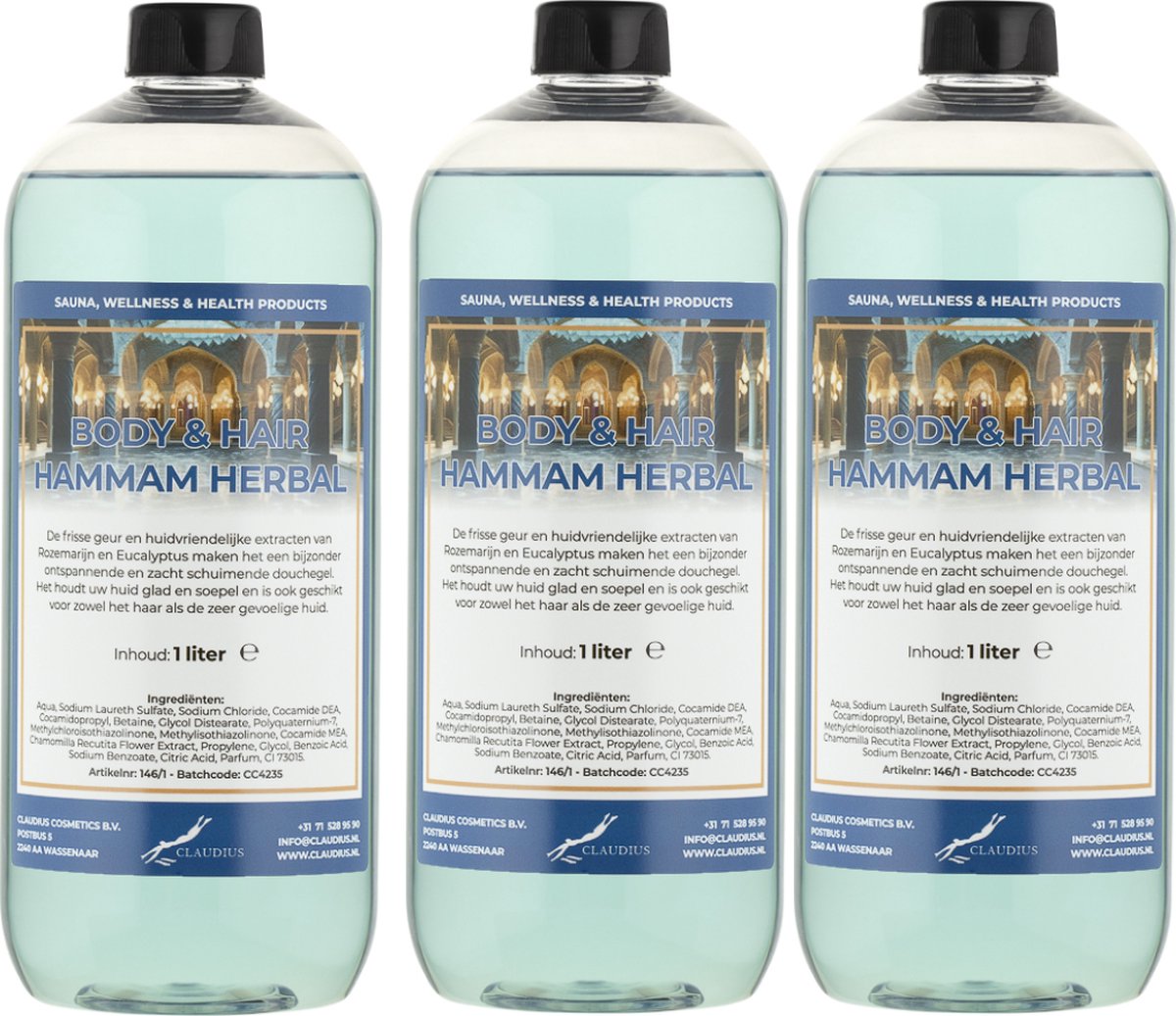 Goedkoopste Body & Hair Hammam Herbal 1 liter - set van 3 stuks - 2 in 1 voor lichaam en haar.