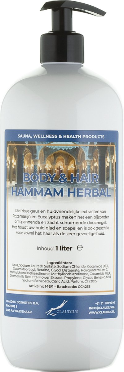 Goedkoopste Body & Hair Hammam Herbal 1 liter - met gratis pomp - 2 in 1 voor lichaam en haar.