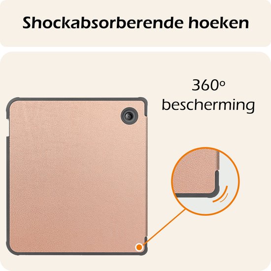 Hoesje Geschikt voor Kobo Libra Colour Hoes Book Case - Hoes Geschikt voor Kobo Libra Colour Hoesje Book Cover Met Screenprotector - Rosé Goud van Hoesje  — afbeelding 5