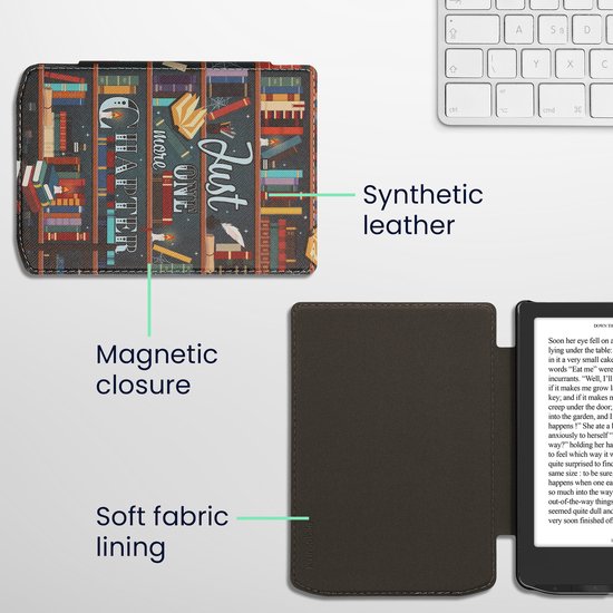kwmobile e-reader hoesje geschikt voor Pocketbook Verse / Verse Lite / Verse Pro / Color / Vivlio Light/Light HD hoes - E reader flip case met magnetische sluiting - Ereader cover - bibliotheek design in meerkleurig van kwmobile — afbeelding 4