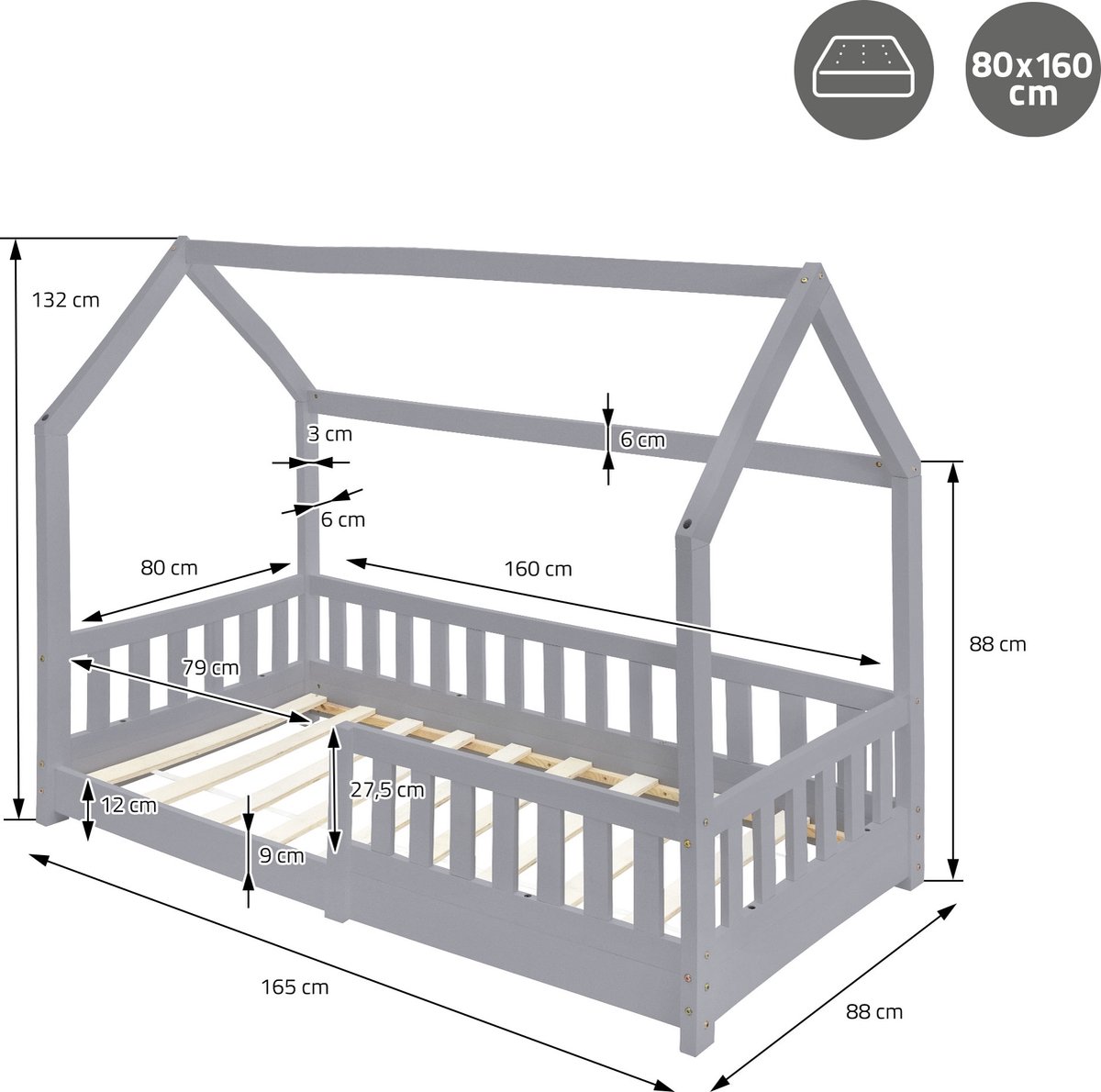 Kinderbed Kinderbed ML Design Huisbed 80x160 - afbeelding 3