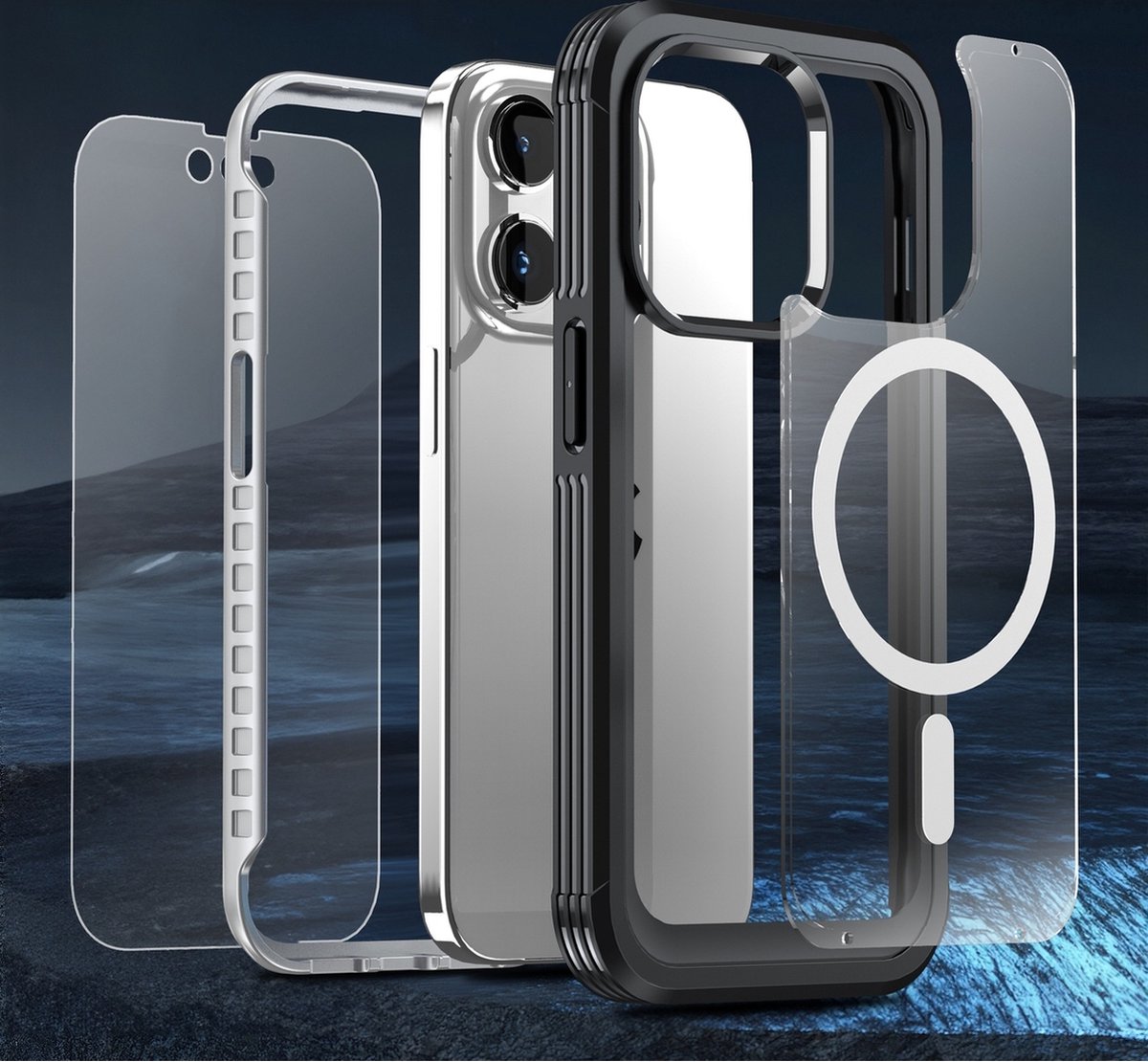Mobigear Hoesje geschikt voor Apple iPhone 15 MagSafe Telefoonhoesje Hardcase | Mobigear Rugged Mag Backcover Shockproof | Geschikt voor MagSafe | Geschikt voor Draadloos Opladen met Magnetische Ring | Geschikt voor MagSafe Case - Zwart