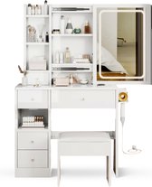 Tutabelle Kaptafel - Met Spiegel en Verlichting - Make Up Tafel - Met Spiegel en Lampen - Inclusief Stoel - Wit
