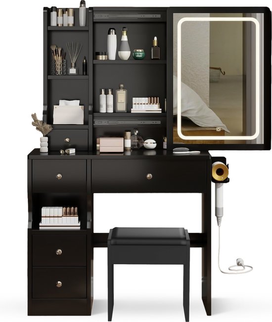 Coiffeuse Tutafelle - Avec miroir et Siècle des Lumières - Table de maquillage - Chaise incluse - Wit