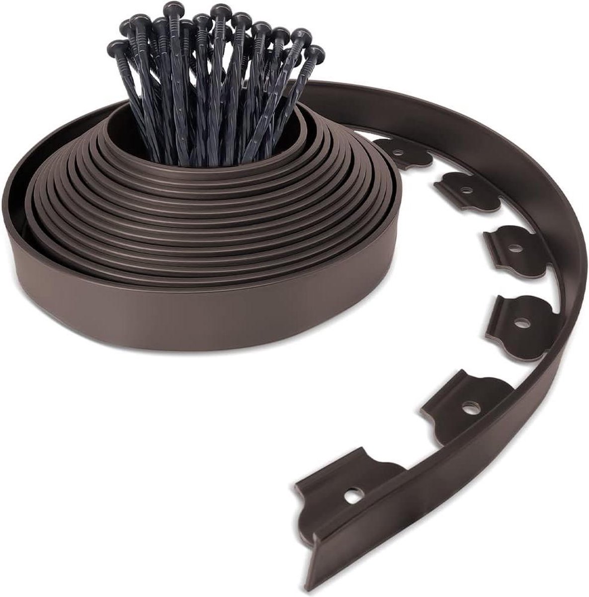 Flexibele Gazonrand Kunststof 10 meter - Met Grondankers en 5 cm Hoogte - Bruin Lawn Edging