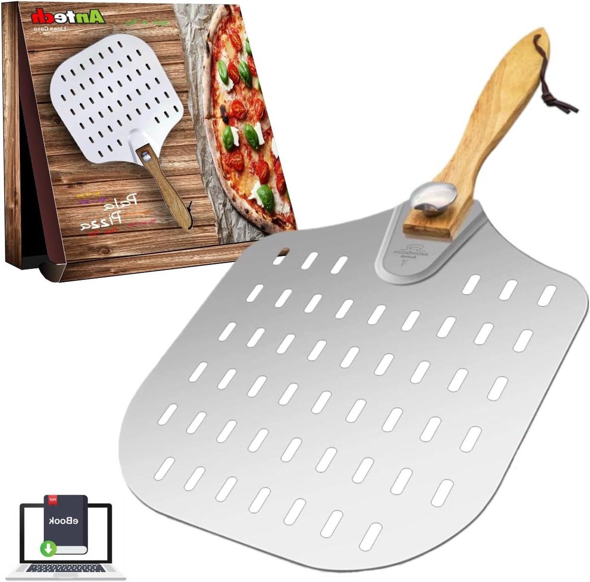 Pizzaschep dik aluminium afneembaar houten handvat beste pizzabakjes focaccia chef-kokstool ronde pizza snijder. pan pizza