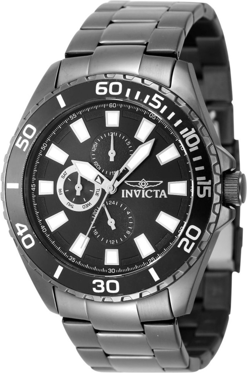 Invicta Pro Diver 47556 Heren Horloge - Waterdicht - Analoog - Quartz Uurwerk - Roestvrij Staal met grijze Wijzerplaat -46mm