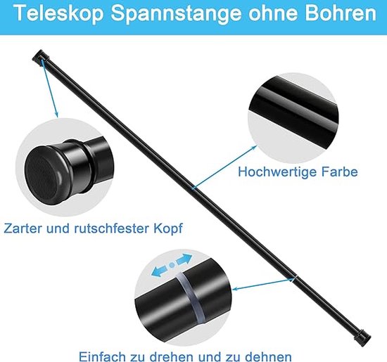 Telescoopstang voor bevestiging, bevestigingsstang voor gordijnen, spanstang zonder boren, uittrekbare gordijnroede voor kast, wit, 55-85 cm (diameter 13 mm