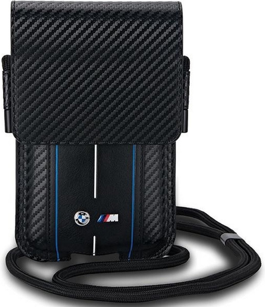 BMW Carbon Blue Stripes Heuptas - (Geschikt voor Scherm tot 7 Inch) - Zwart