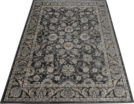 Tapiso Ritz Tapis Grijs Floral Katoen Antidérapant Salon Tapis Taille - 80x150