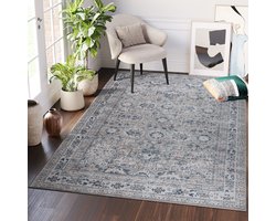 Tapiso Ritz Vloerkleed Grijs Katoen Vintage Antislip Traditioneel Tapijt Maat- 300x400