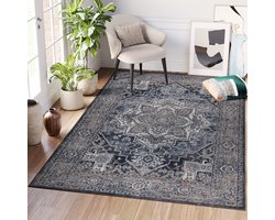 Tapiso Ritz Vloerkleed Donkergrijs Katoen Antislip Vintage Woonkamer Tapijt Maat- 200x300