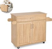 Bol.com LBB Keukeneiland - Verplaatsbaar - Keukenkast - Dressoir - Organizer - Kasten - Houten Werkblad - Lade - Natuur aanbieding