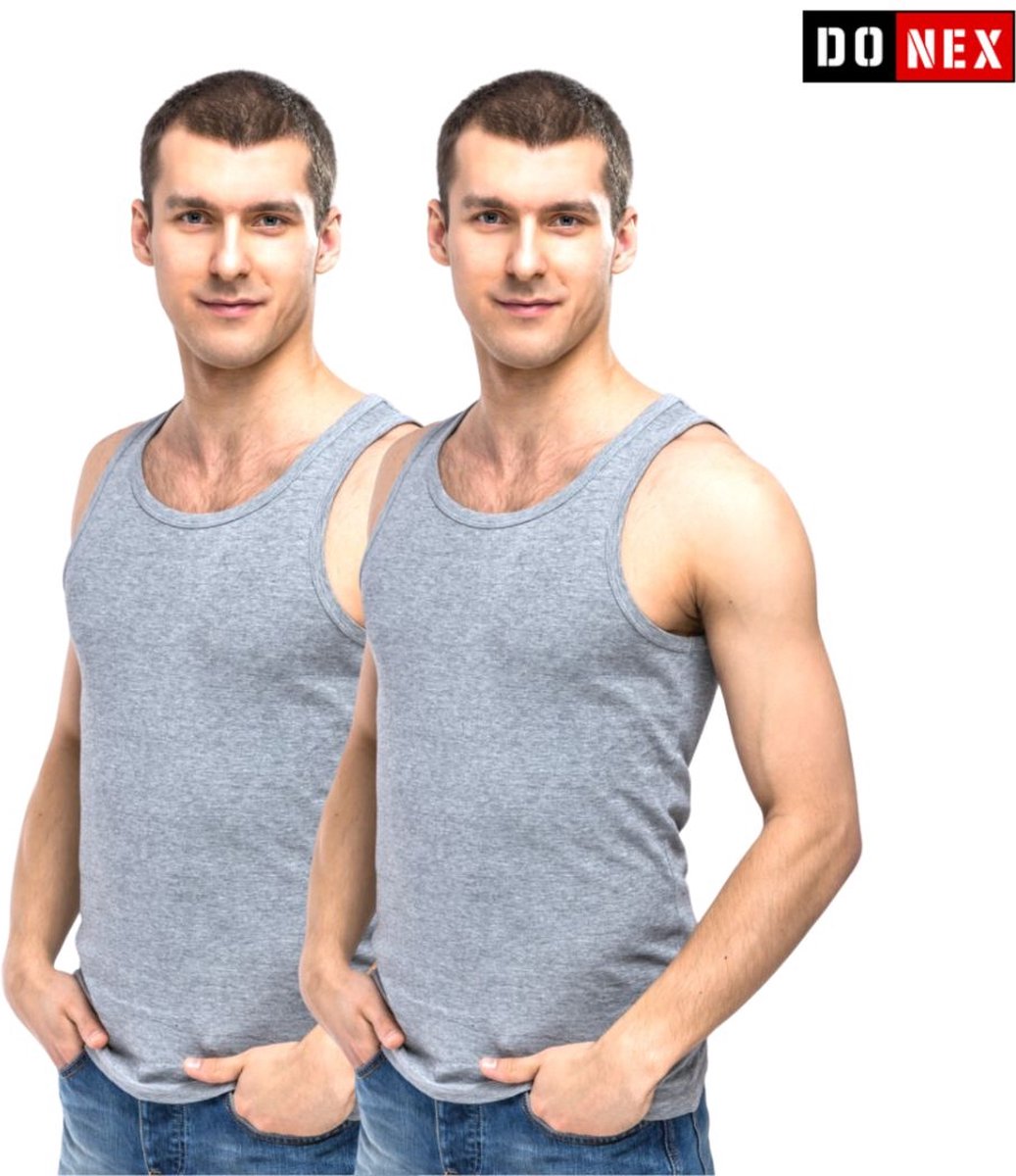 2 Pack Top kwaliteit heren onderhemd - 100% katoen - Grijs - Maat XL