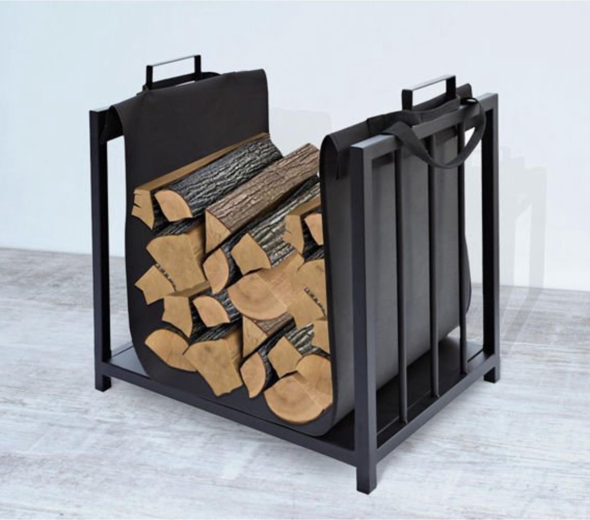 Kaminer – Haardhoutbak – Houtopslag – Haardhout opslag – Houtmand – Zwart - 50,5 x 37 x 50 cm