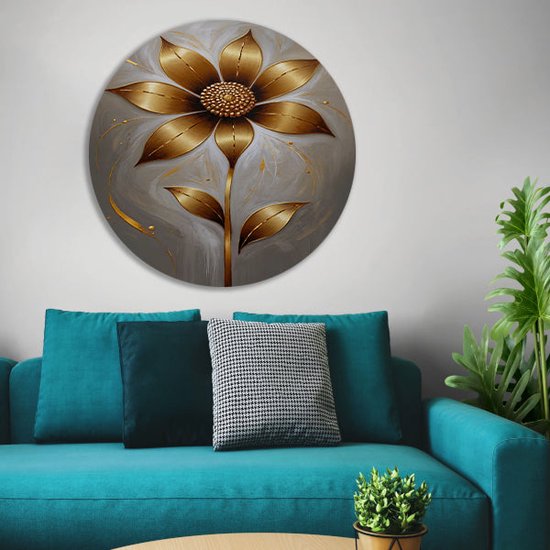Tableau Bloem - Décoration murale nature ronde - Décoration murale ronde Feuille - Décoration murale moderne - Échelle murale - Décoration murale chambre cercle forex 60x60 cm