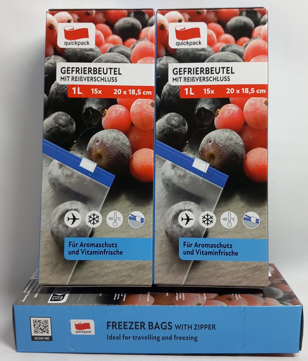 Diepvrieszakken - 1 Ltr - 18 x 20 cm - Met Zipsluiting - 15 Stuks - Keuken - Voordeel Set 3 x 15 Stuks