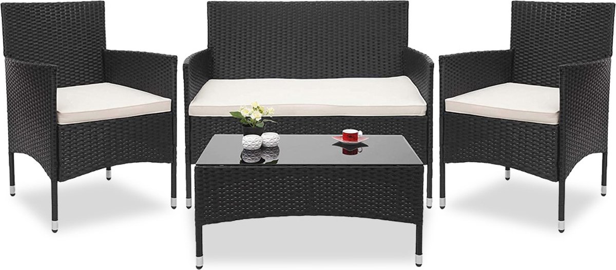MaxxGarden Rattan loungeset Jamaica - Design wicker tuinset - Zwart