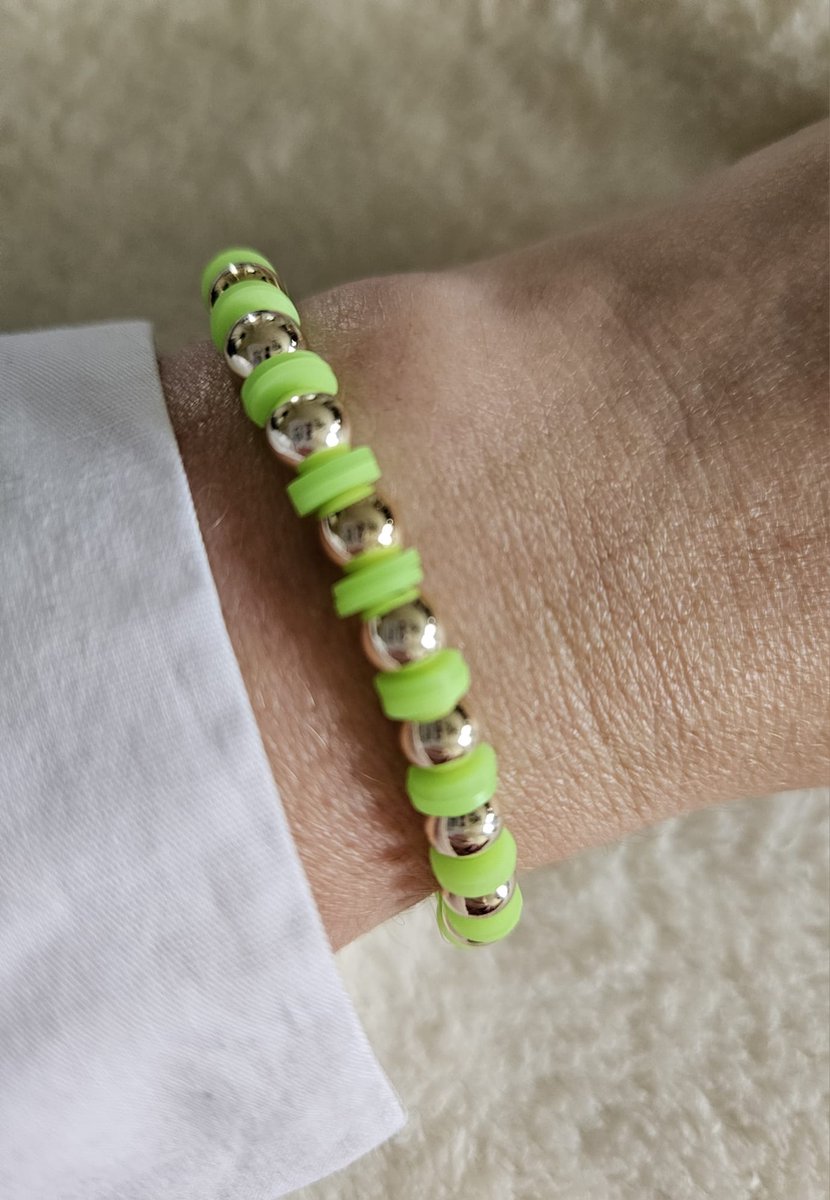 Belike Armband Rainbow Neon Groen Sparkling 6MM 14 kt Gold Coloured