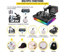 Wildor® Warmte Pers Machine - Heat Press - 6 in 1 - Drukker - Kleding Bedrukken - Mok Berukken - Petten Bedrukken - Plaat, T-shirt - En nog veel meer - Zwart