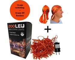 Oranje Kerst Lichtsnoer & Oranje Bandana- Kerstlichtjes - Lichtsnoer - Oranje Feest Artikelen - 200 Lampjes - 8 meter snoer - Koningsdag - Oranje Led Slinger - Fienosa - EK voetbal -feestverlichting - tuinverlichting - Sfeer - Oranje versiering