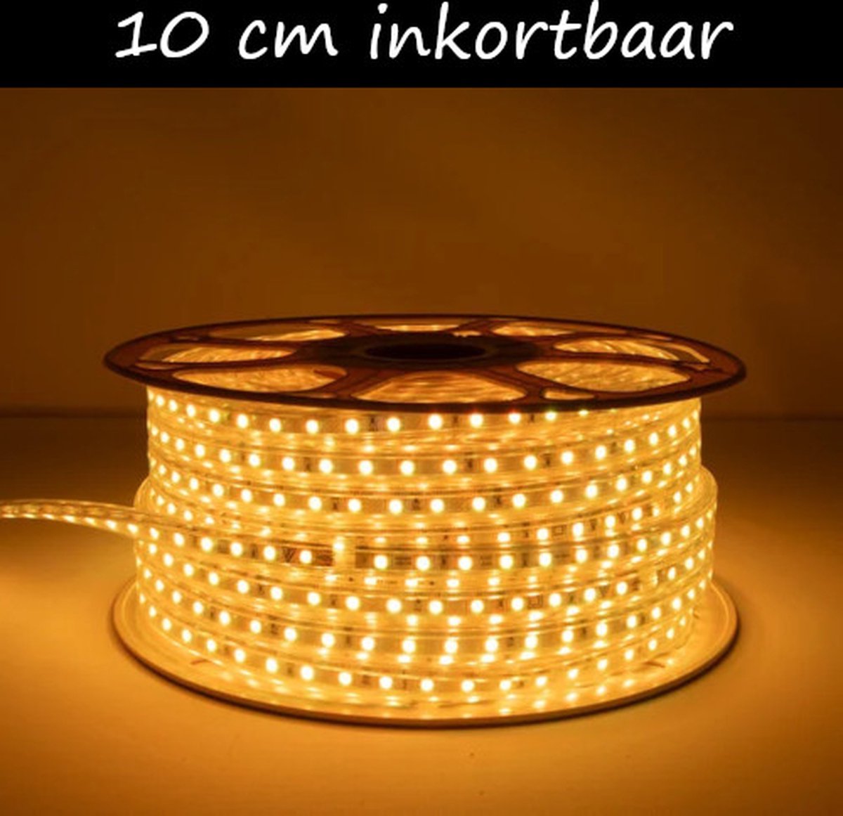 LED Strip 230V - Oranje - inkortbaar per 10cm - 120LEDs/m - 560Lm/m - IP65 - Dimbaar - 1 meter