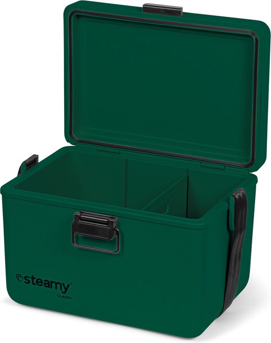 Steamy Classy 12 - Kleine Koelbox incl. divider/ snijplank met Schouderband - 12 Liter - Pine Green van Steamy — afbeelding 3